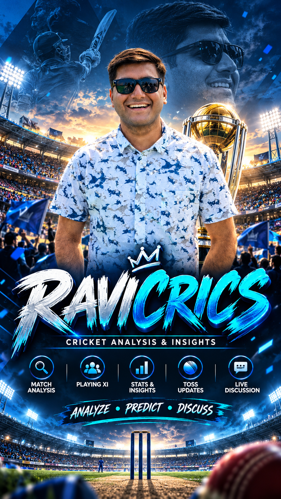 RaviCrics cricket analysis and insights poster